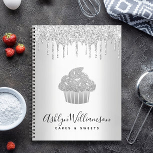 Silver Cupcake Glitzer Tropfen Bäckerei Koch Kondi Notizbuch