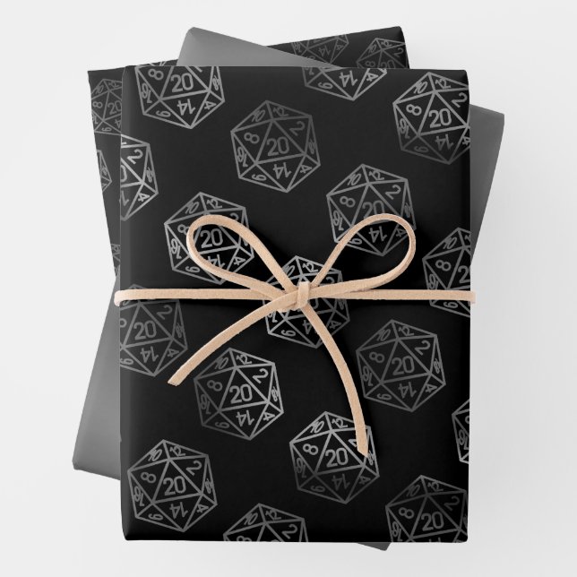 Silver D20 Critmas | PNP Tabletop Role Player Diät Geschenkpapier Set (Beispiel)