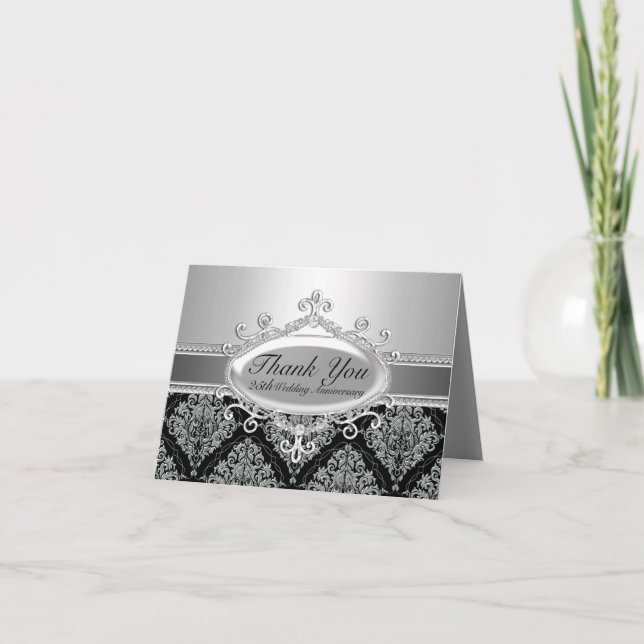Silver Damask 25. Hochzeitstag Danke (Vorderseite)