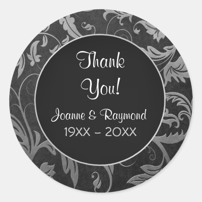 Silver Damask 25 Jahre - Danke Runder Aufkleber (Vorderseite)