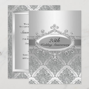 Silver Damask 25. Jahrestag der Hochzeit Einladung