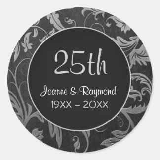 Silver Damask 25. Jubiläum - Anpassen Runder Aufkleber