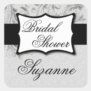 Silver Damask Brautparty Quadratischer Aufkleber