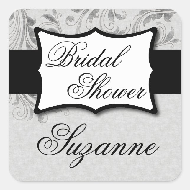 Silver Damask Brautparty Quadratischer Aufkleber (Vorderseite)