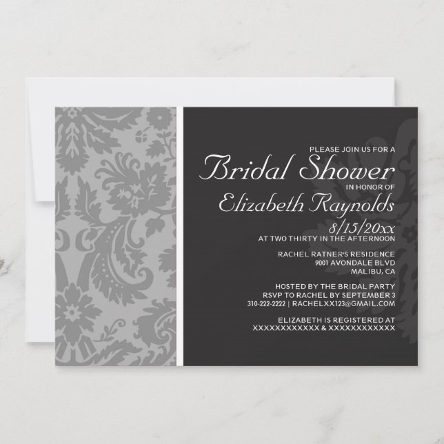 Silver Damask Bridal Dusche Einladungen (Vorderseite)