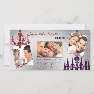 Silver Damask Chandelier Red & Plum Lila Save The Date