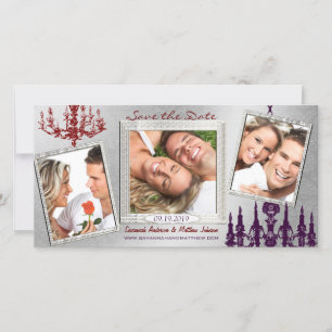 Silver Damask Chandelier Red & Plum Save the Date