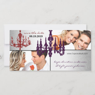 Silver Damask Chandelier Red & Plum Save the Date