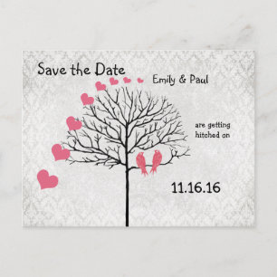 Silver Damask Honeysuckle Birds Save the Date Ankündigungspostkarte