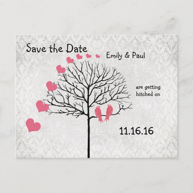 Silver Damask Honeysuckle Birds Save the Date Ankündigungspostkarte (Vorderseite)