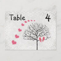 Silver Damask Honeysuckle Birds Tischnummer Cards