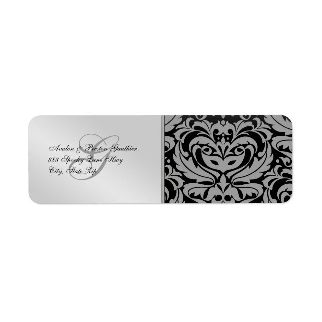 Silver Damask Masquerade Halloween Address Labels (Vorne)