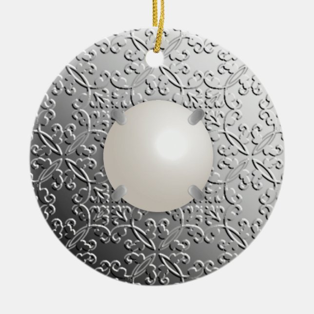 Silver Damask mit einer Imitat-Marbellperle Keramikornament (Vorne)