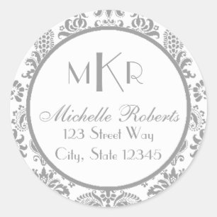 Silver Damask Round-Rücksendeadresse Runder Aufkleber