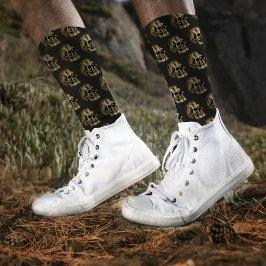 Silver Damask Skull Luxury Black Gothic Halloween Socken