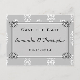 Silver Damask Wedding Save the Date Ankündigungspostkarte