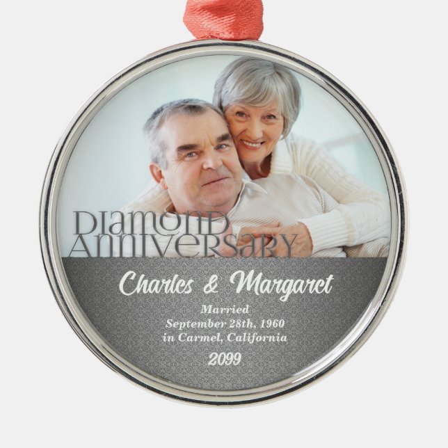 Silver Damask Weihnachten zum 60. Diamond-Jubiläum Ornament Aus Metall (Vorne)