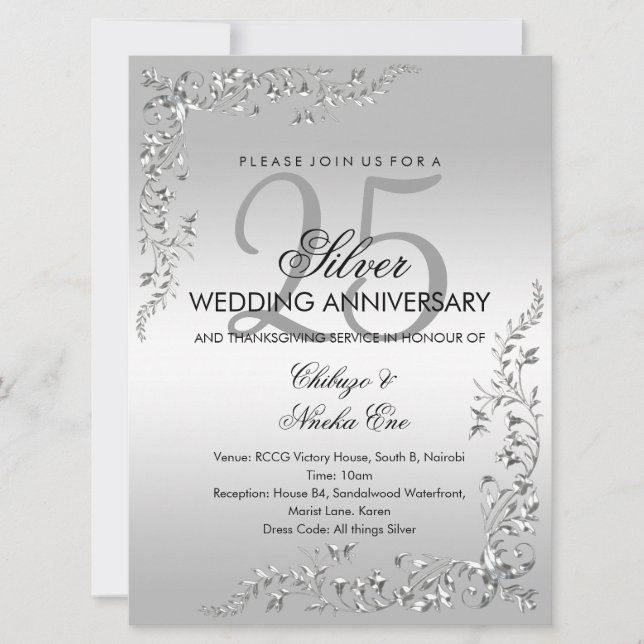 Silver Decoration 25. Hochzeitstag Einladung (Vorderseite)