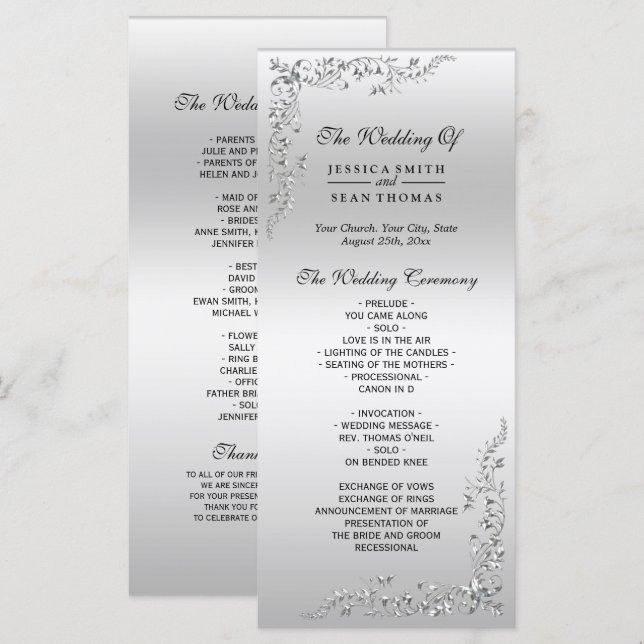 Silver Decoration Wedding Program (Vorne/Hinten)