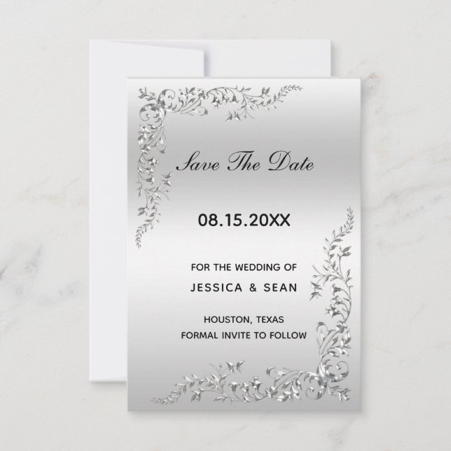 Silver Decoration Wedding Save The Date (Vorderseite)