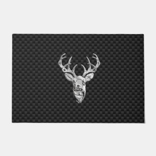 Silver Deer Buck on Carbon Fiber Style Print Fußmatte