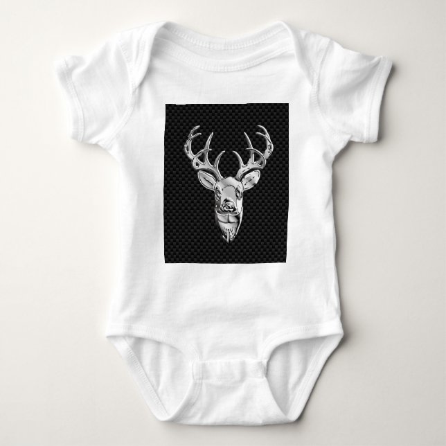 Silver Deer Buck on Carbon Fibre Style Decke Baby Strampler (Vorderseite)