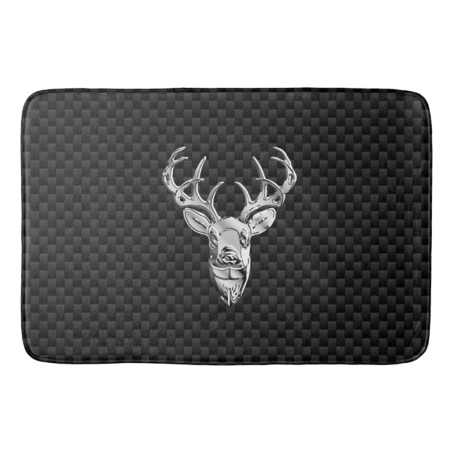 Silver Deer Buck on Carbon Fibre Style Print Badematte (Vorderseite)