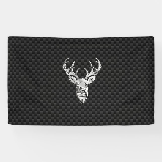 Silver Deer Buck on Carbon Fibre Style Print Banner (Horizontal)
