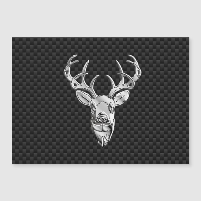 Silver Deer Buck on Carbon Fibre Style Print Magnetkarte (Vorderseite)
