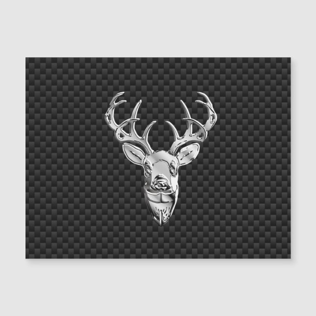 Silver Deer Buck on Carbon Fibre Style Print Magnetkarte (Vorderseite)