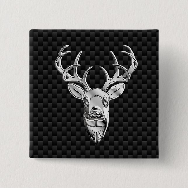 Silver Deer Deco auf Carbon Fibre Style Print Button (Vorderseite)