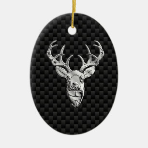 Silver Deer Face on Carbon Fibre Style Print Keramikornament