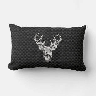 Silver Deer Face on Carbon Fibre Style Print Lendenkissen