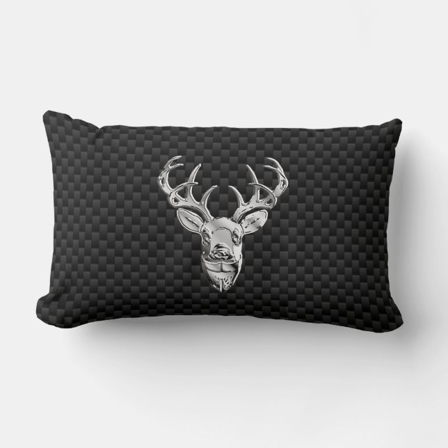 Silver Deer Face on Carbon Fibre Style Print Lendenkissen (Vorderseite)