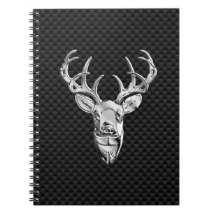 Silver Deer Face on Carbon Fibre Style Print Notizblock
