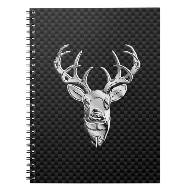 Silver Deer Face on Carbon Fibre Style Print Notizblock (Vorderseite)