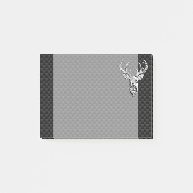 Silver Deer Face on Carbon Fibre Style Print Post-it Klebezettel (Vorderseite)
