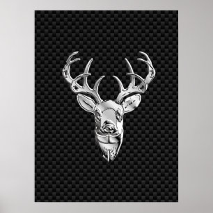 Silver Deer Face on Carbon Fibre Style Print Poster
