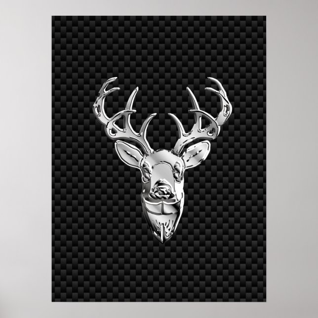 Silver Deer Face on Carbon Fibre Style Print Poster (Vorne)