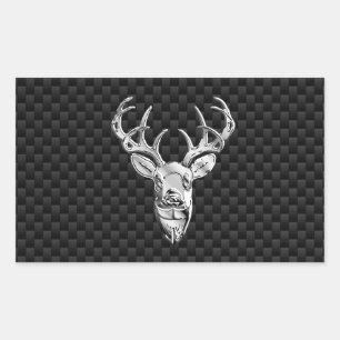 Silver Deer Face on Carbon Fibre Style Print Rechteckiger Aufkleber