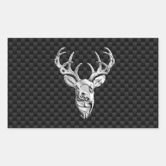 Silver Deer Face on Carbon Fibre Style Print Rechteckiger Aufkleber