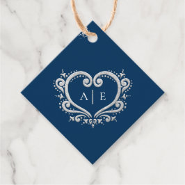 Silver dekorative Herz monogramm dunkelblaue Hochz Geschenkanhänger