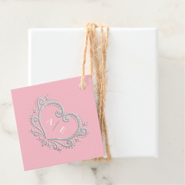 Silver dekorative Herz monogramm rosa Hochzeit Geschenkanhänger (Beispiel)