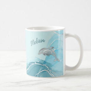 Silver Delphins Wave Coastal Ihr Name Kaffeetasse