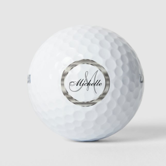 🏌️ ‍ ♂️ Silver Design mit Monogramm und Name Golfball (Vorderseite)