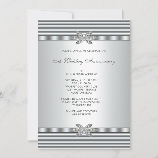 Silver Diamond 25-jähriges Party Einladung (Vorderseite)