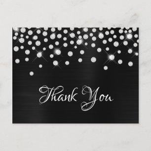 Silver Diamond Confetti Black Satin Gradient Foil Postkarte