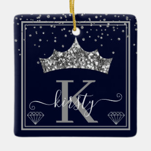 Silver Diamond Confetti & Glitzer Tiara Keramikornament