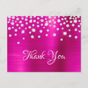 Silver Diamond Confetti Hot Pink Satin Foil Postkarte