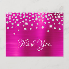 Silver Diamond Confetti Hot Pink Satin Foil Postkarte
